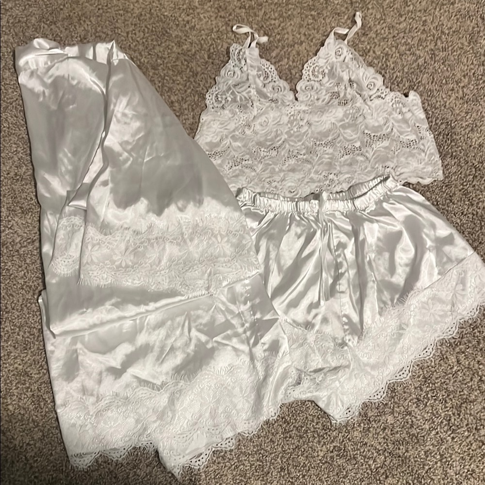 Anthropologie White Satin Lace Pajamas